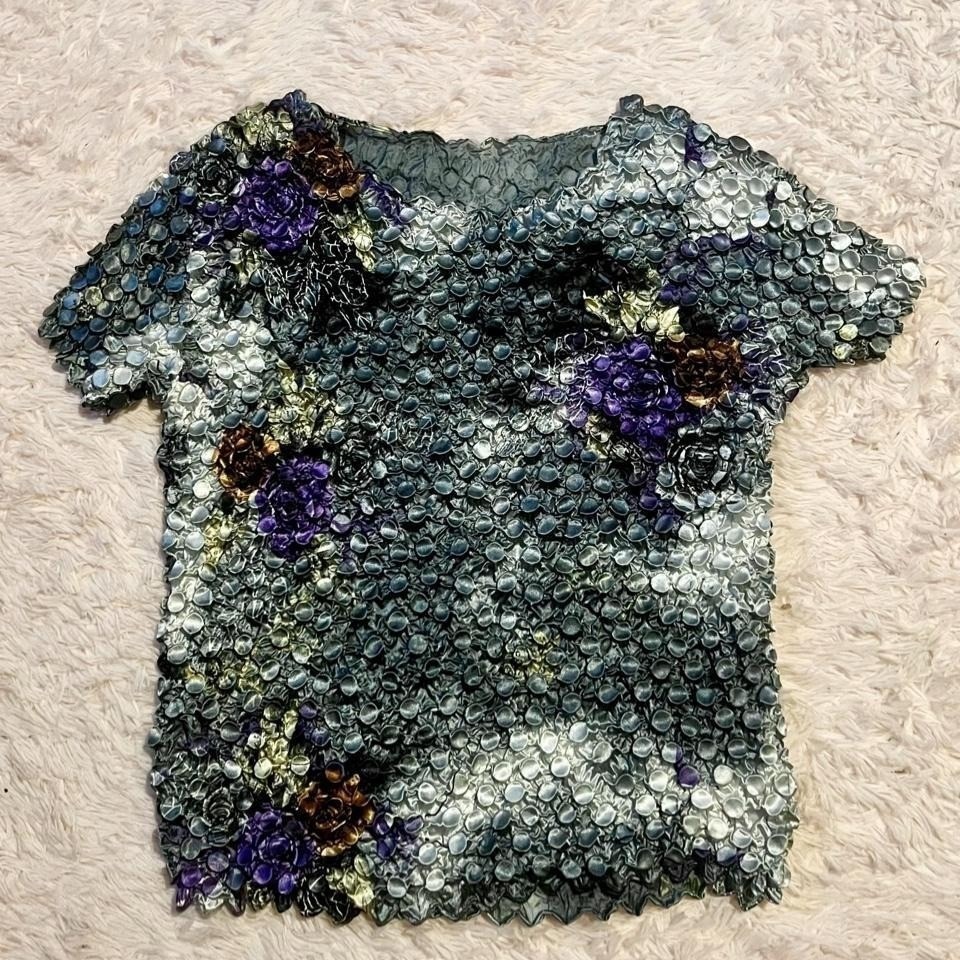 Vintage 90s Y2k Floral Popcorn Bubble Shirt Womens Os Nostalgic Fairy Indie